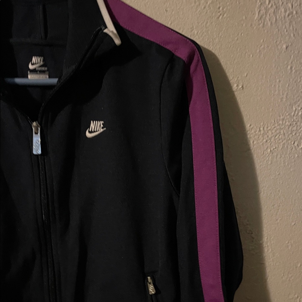 Nike Women's Black Bomber Jacket with Purple Stripes - Picture 3 of 7
